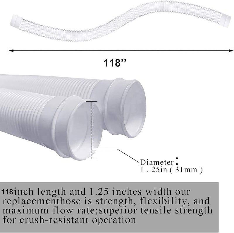 comfrt Swimming Pool Replacement Hose for Above Ground Accessory Pump Filter 1.25 Inch Diameter Compatible with Pumps Bundled Metal Clamps (1.25 in X 118.1 in,2PC) - Image 4