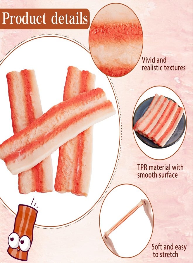 Lewtemi 6 Pack Fake Bacon Toy Fidget Stretchy Sensory Toy Food Bacon Fidgets Play Bacon Toys for Kids Stress Anxiety Relief Boys Girls Adults - Image 3