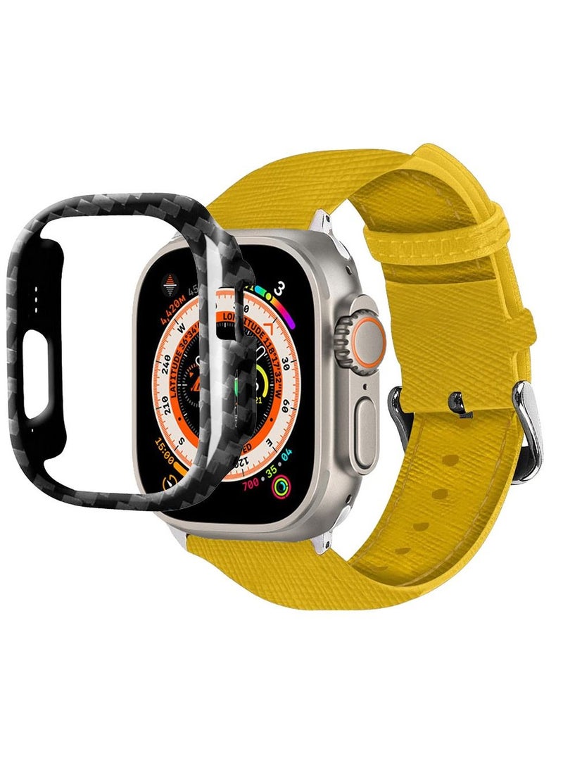 CATANES 2 Packs For Apple Watch Band 49mm Leather Band Buckle Strap Wristband and Carbon Fiber Cup Holder Yellow - Image 3