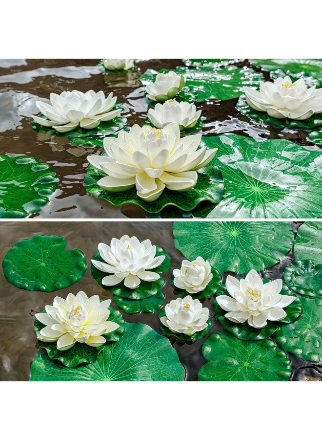 FFNIU Lily Pad for Ponds, 9 PCS Artificial Lotus, Realistic Water Floating Foam Lotuses Fake Lily Pad for Home Garden Patio Pond - Image 3