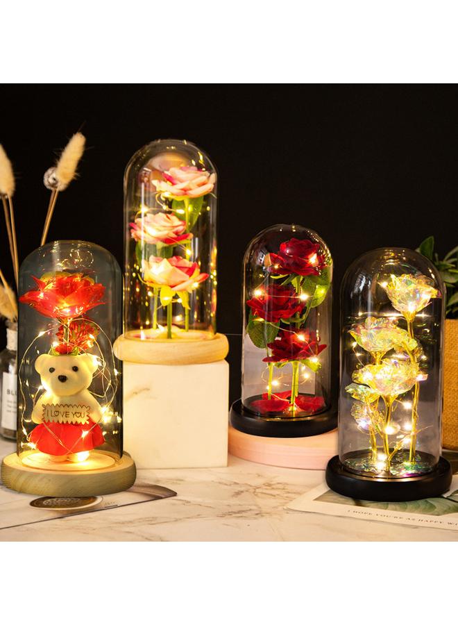 Bluejw Eternal Flower Glass Cover Simulation Rose Flower Ornaments Night Light Creative Christmas Valentine's Day Tanabata Festival Creative Gift - Image 2
