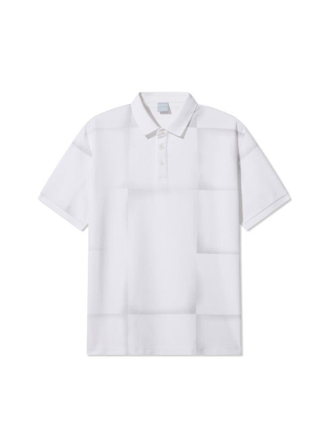 Cabbeen Cool Sensation Bead Ground Gradient Checkerboard Print Polo Shirt Business Commute New Top Bleached White 02 - Image 3