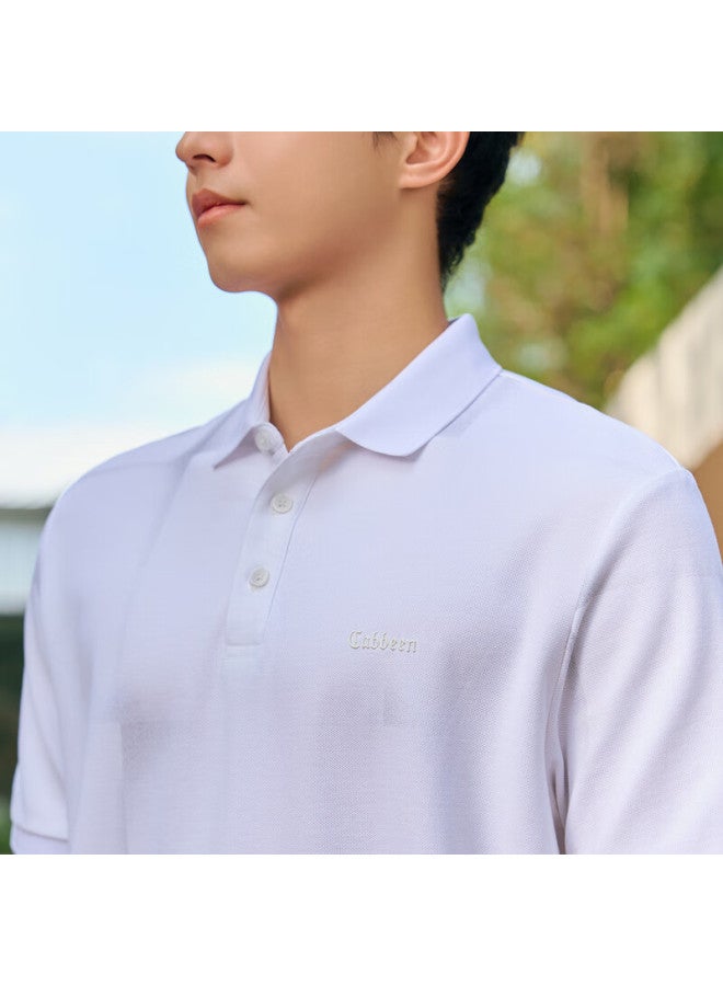 Cabbeen Cool Sensation Bead Ground Gradient Checkerboard Print Polo Shirt Business Commute New Top Bleached White 02 - Image 1