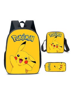 Pokemon Cartoon Backpack Three-piece Student School Bag 