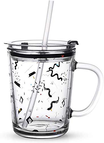 ARUZEN Glass Tumbler with Handle and Clear Lid of Scale and Straw Design 14oz MugClear Tumbler with Handle_1 - Image 1