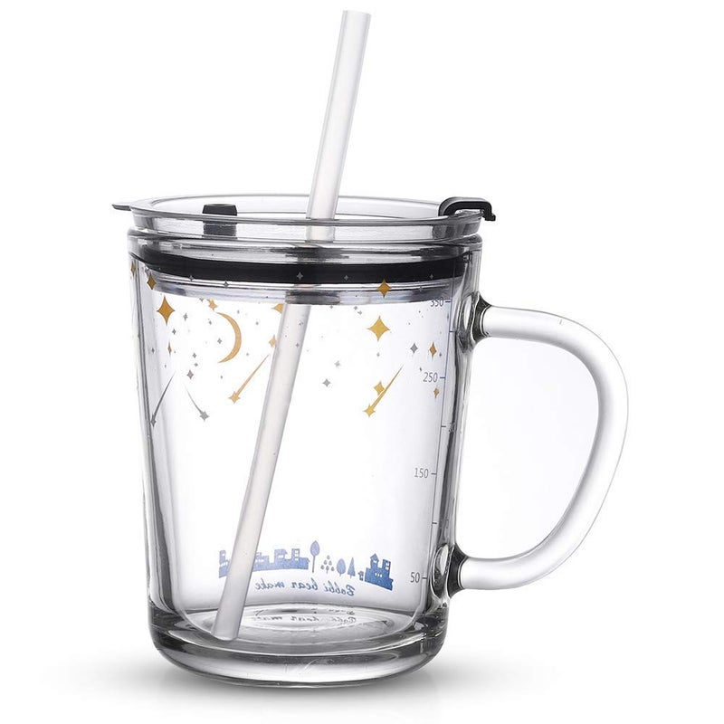 ARUZEN Glass Tumbler with Handle and Clear Lid of Scale and Straw Design 14oz MugClear Tumbler with Handle_1 - Image 4