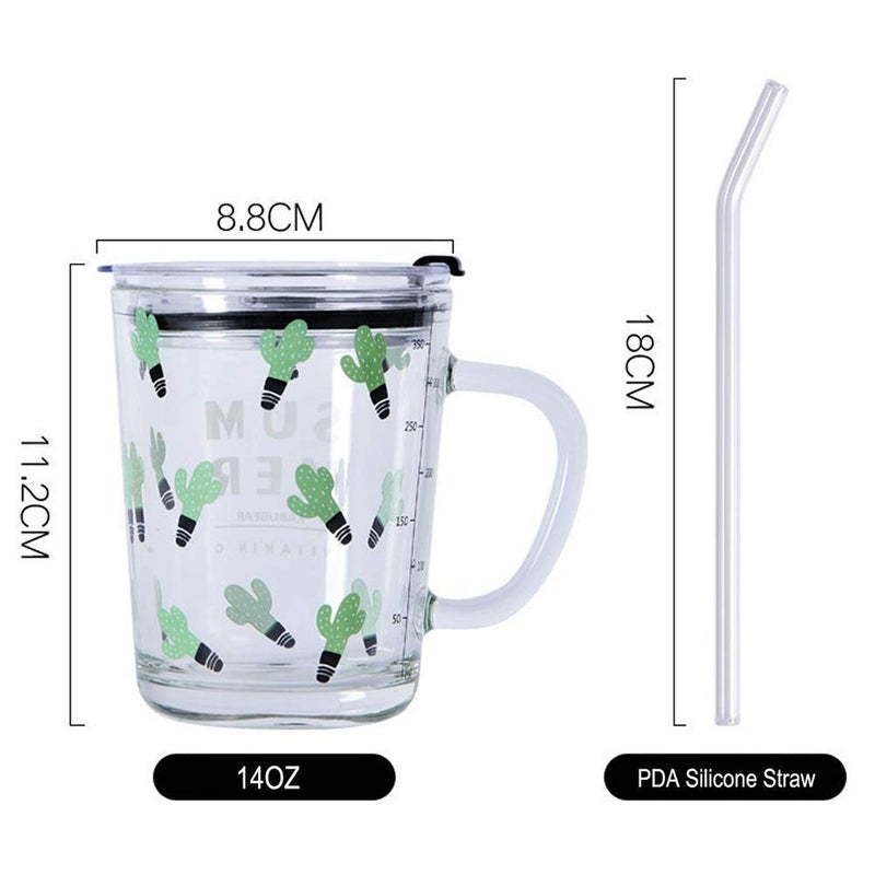 ARUZEN Glass Tumbler with Handle and Clear Lid of Scale and Straw Design 14oz MugClear Tumbler with Handle_1 - Image 2