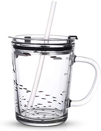ARUZEN Glass Tumbler with Handle and Clear Lid of Scale and Straw Design 14oz MugClear Tumbler with Handle_1 - Image 3