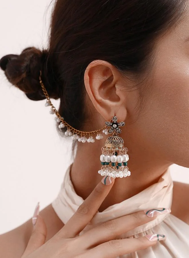 Take Two  Take Two Embellished Bell Faux Pearl Hair Chain Jhumka Earrings for Women | Best Price UAE