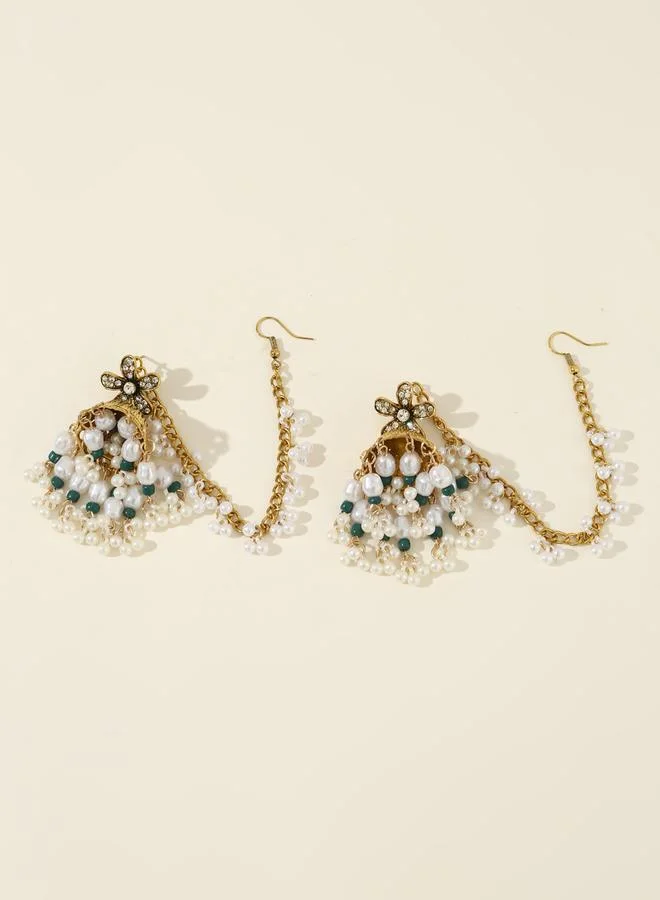 Take Two  Take Two Embellished Bell Faux Pearl Hair Chain Jhumka Earrings for Women | Best Price UAE