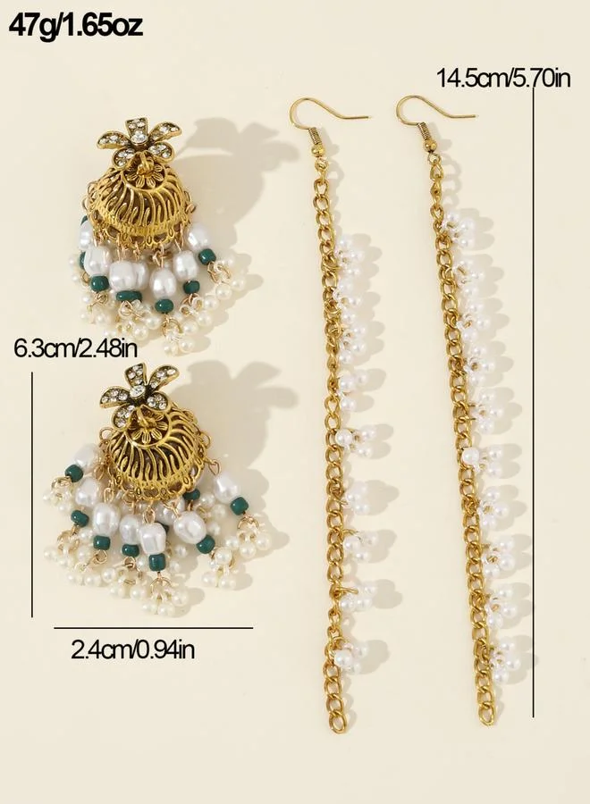 Take Two Take Two Embellished Bell Faux Pearl Hair Chain Jhumka Earrings
