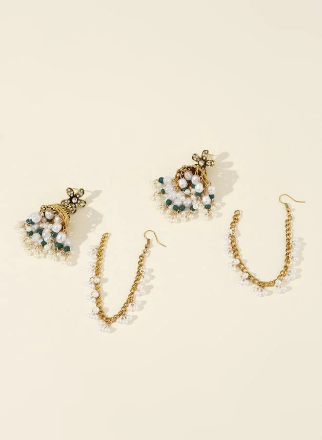 Take Two  Take Two Embellished Bell Faux Pearl Hair Chain Jhumka Earrings for Women | Best Price UAE