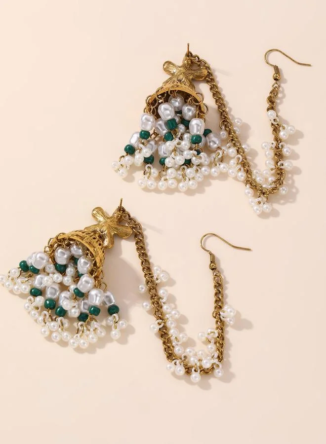Take Two  Take Two Embellished Bell Faux Pearl Hair Chain Jhumka Earrings for Women | Best Price UAE
