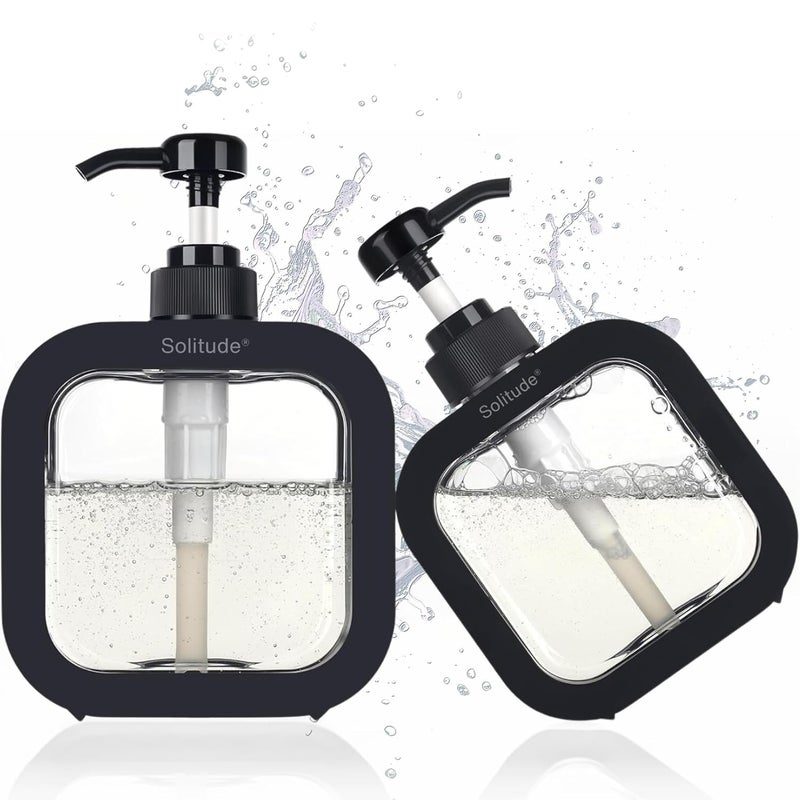Solitude 2 Pieces Multipurpose Liquid Soap Refillable Plastic Dispenser Hand Wash, Dish Wash, Shampoo, Conditioner, Shower Gel Lotion for Bathroom and Kitchen - Image 1