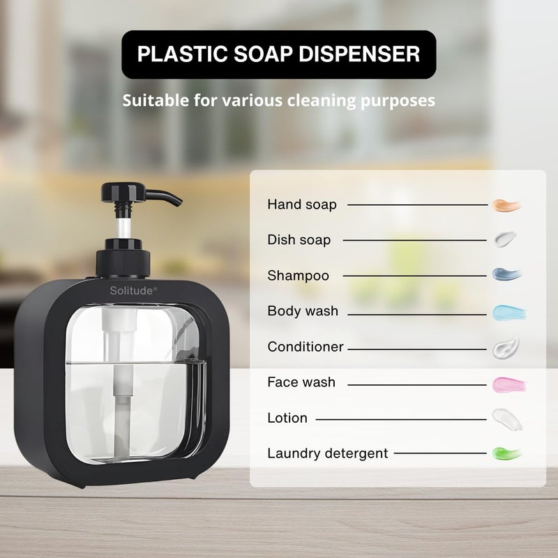 Solitude 2 Pieces Multipurpose Liquid Soap Refillable Plastic Dispenser Hand Wash, Dish Wash, Shampoo, Conditioner, Shower Gel Lotion for Bathroom and Kitchen - Image 4