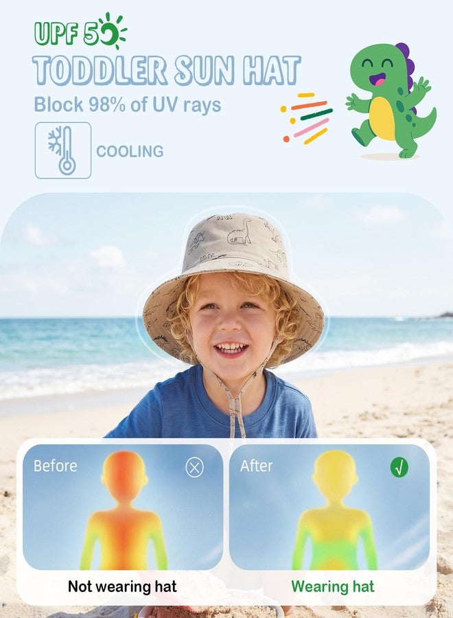 Komorebi Toddler Kids Sun Hat Summer Outdoor Toddler Bucket Hats UPF 50+ for Boys Girls Adjustable Beach Hats with Wide Brim 02 Khaki Dinosaur 2-4T - Image 3