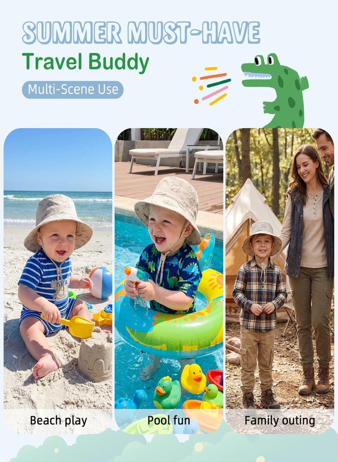 Komorebi Toddler Kids Sun Hat Summer Outdoor Toddler Bucket Hats UPF 50+ for Boys Girls Adjustable Beach Hats with Wide Brim 02 Khaki Dinosaur 2-4T - Image 5
