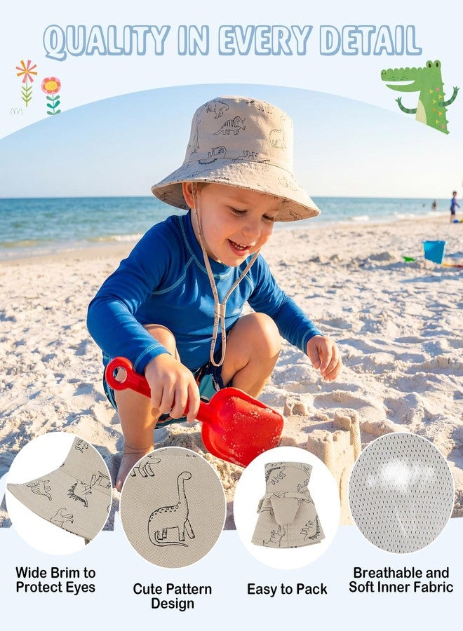 Komorebi Toddler Kids Sun Hat Summer Outdoor Toddler Bucket Hats UPF 50+ for Boys Girls Adjustable Beach Hats with Wide Brim 02 Khaki Dinosaur 2-4T - Image 4