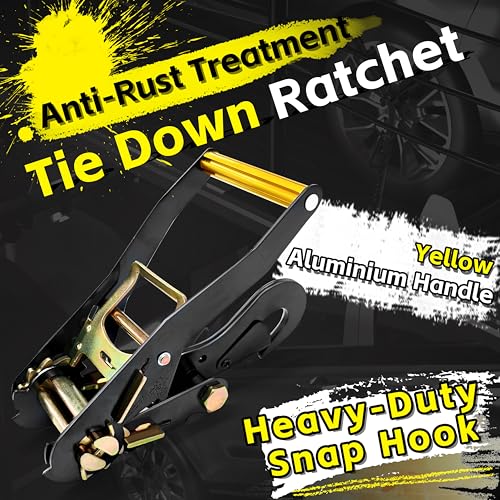 KJE 4 Pack Car Tie Down Straps for Trailers - Lasso Style Tire Ratchet Strap with Snap Hooks - 2" x 10' 10,000LBS Break Strength - Wheel Straps for Hauling UTV, SUV, Truck, Any Cars - Image 4