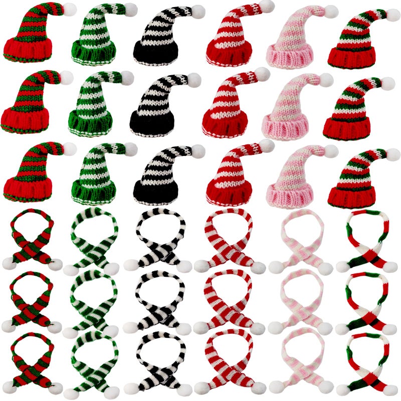 YOOHUA 36PCS Mini Santa Hats Christmas Scarf Set Small Knit Hat Scarf for Crafts Dolls Knitted Ornaments Xmas Tree Accessory DIY Craft Art Toy Decorations - Image 3