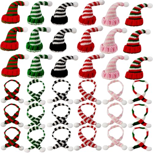 YOOHUA 36PCS Mini Santa Hats Christmas Scarf Set Small Knit Hat Scarf for Crafts Dolls Knitted Ornaments Xmas Tree Accessory DIY Craft Art Toy Decorations - Image 1