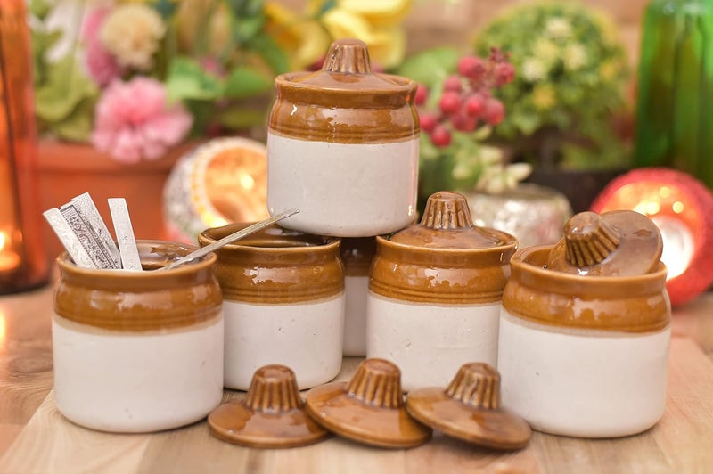 Jetwals eramic Handmade Pickle Jar Set with Lid Dining Table Pickles Containers WITH STEEL SPOON 200ML JAR WITH SPOON PACK OF 6 - Image 3