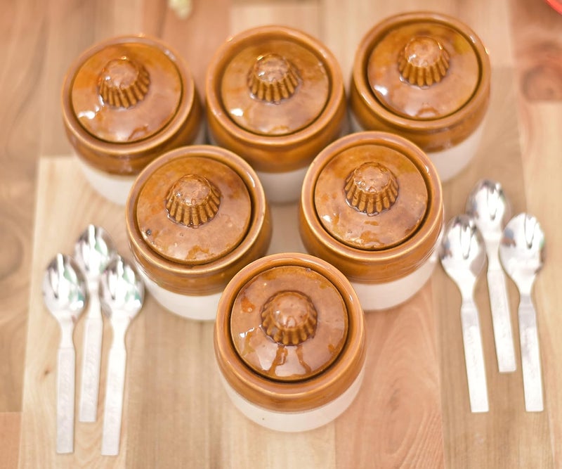 Jetwals eramic Handmade Pickle Jar Set with Lid Dining Table Pickles Containers WITH STEEL SPOON 200ML JAR WITH SPOON PACK OF 6 - Image 4