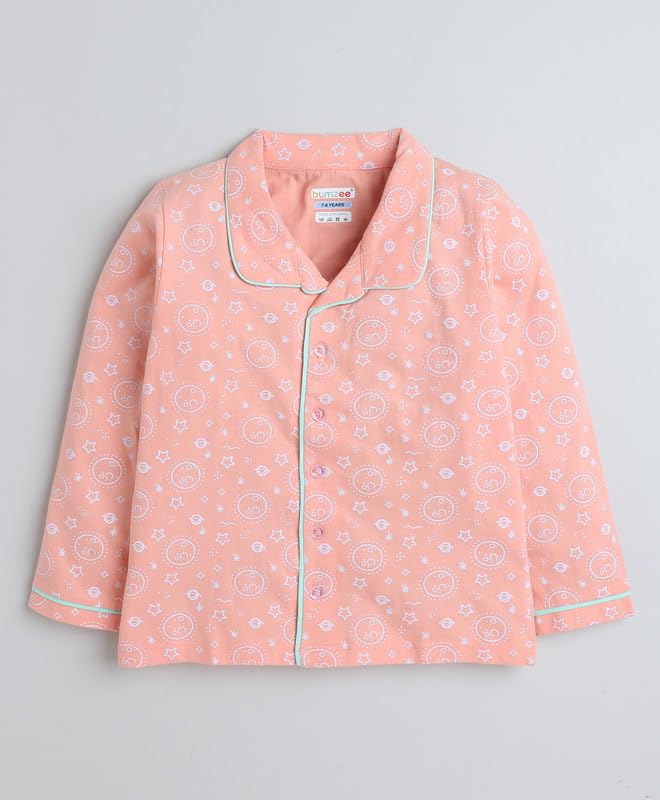 BUMZEE Peach Girls Full Sleeves Cotton Night Suit Age - 7-8 Years (Peb9185K-pch) - Image 3