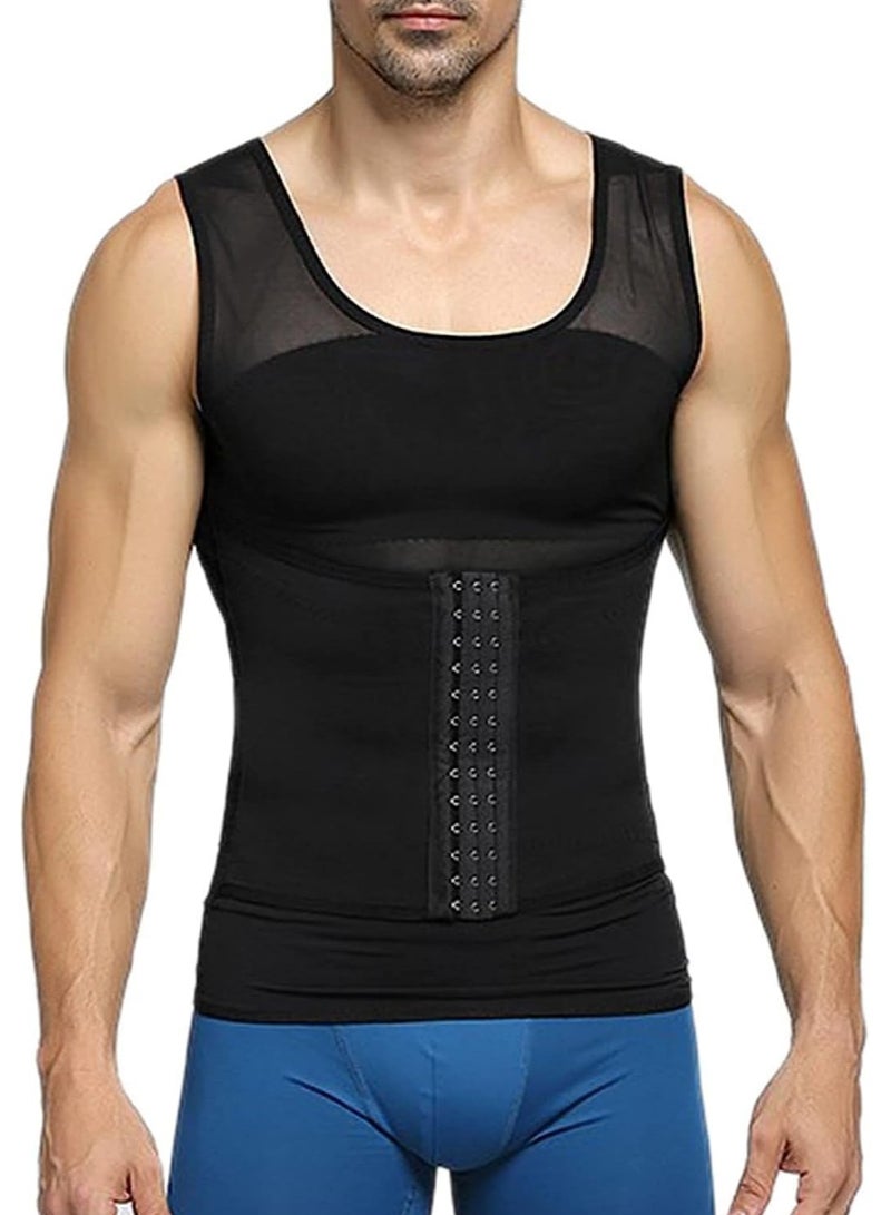 DubaiGallery سترة تشكيل الجسم النحيف للرجال - 60% نايلون 40% قماش محبوك، بدون أكمام، ياقة دائرية، تحكم في البطن، قميص ضيق، لون موحد عالي المرونة - Image 4