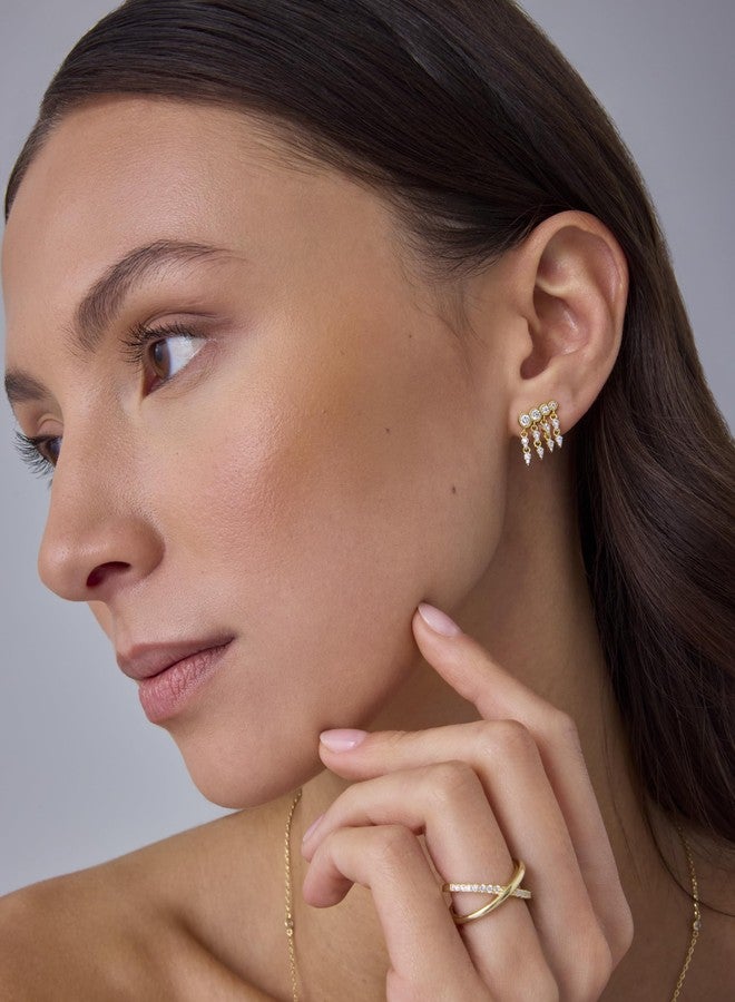 بافوا أقراط PAVOI مطلية بالذهب عيار 14 قيراطًا، ثنائية اللون، مصنوعة من الفضة الإسترليني عيار 925، بتصميم متدلي مرصع بالزركونيا المكعبة للنساء | أقراط ذهبية مميزة بتصميم زاحف - Image 4