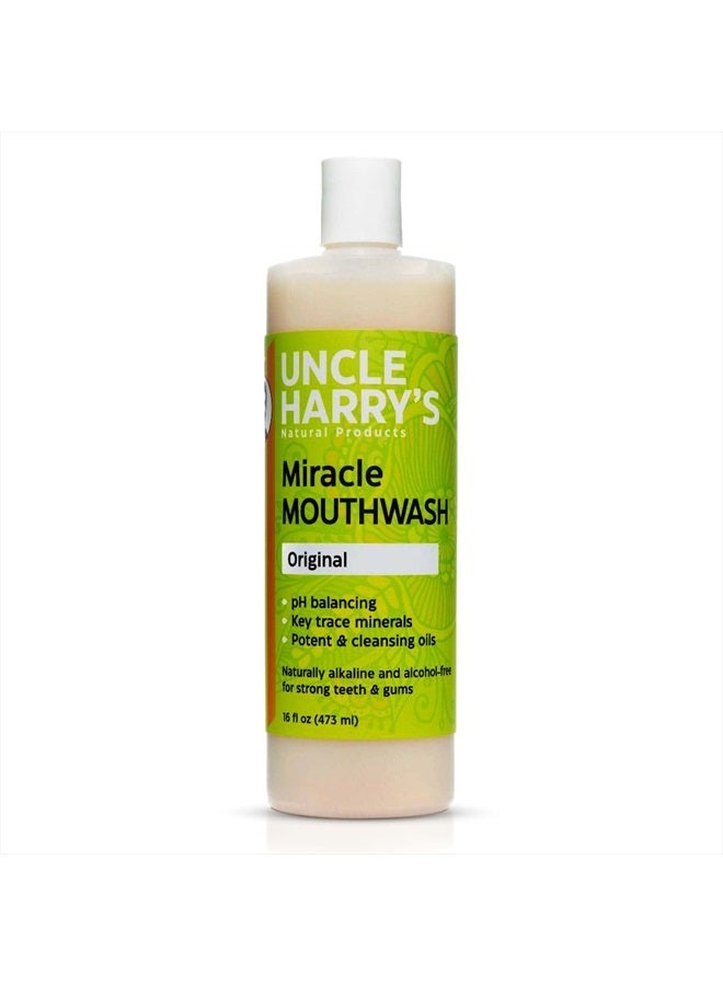 Uncle Harry's Natural Alkalizing Miracle Mouthwash | Adult & Kids Mouthwash for Bad Breath | pH Balanced Oral Care Mouth Wash & Mouth Rinse (16 fl oz) - Image 1