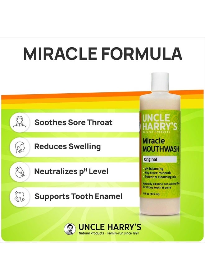 Uncle Harry's Natural Alkalizing Miracle Mouthwash | Adult & Kids Mouthwash for Bad Breath | pH Balanced Oral Care Mouth Wash & Mouth Rinse (16 fl oz) - Image 2