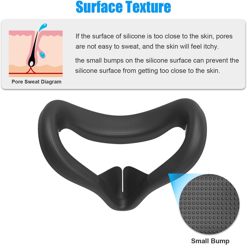 AMVR وسادة وجه بديلة متوافقة مع Oculus Quest 2، غطاء سيليكون، مقاوم للعرق وقابل للغسل ومضاد لتسرب الضوء، ملحقات قناع وجه VR (أسود، غطاء فقط) - Image 4