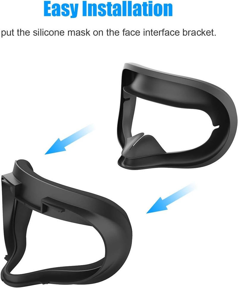 AMVR وسادة وجه بديلة متوافقة مع Oculus Quest 2، غطاء سيليكون، مقاوم للعرق وقابل للغسل ومضاد لتسرب الضوء، ملحقات قناع وجه VR (أسود، غطاء فقط) - Image 2