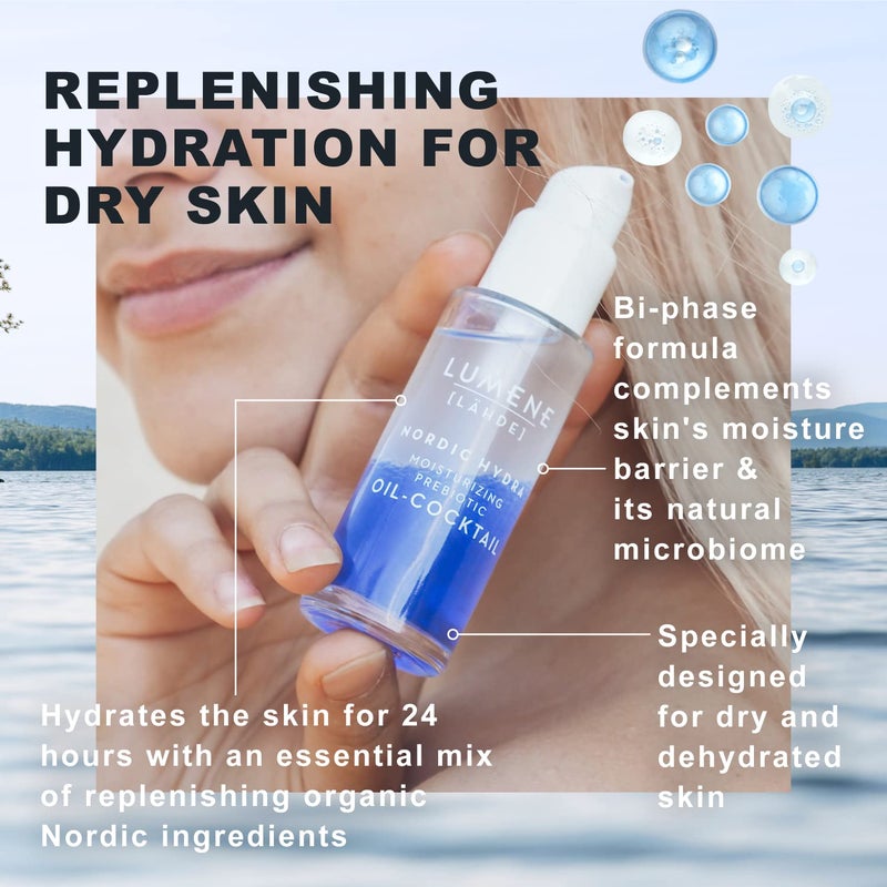 Lumene Nordic Hydra Moisturizing Prebiotic Oil-Cocktail - Nurturing Bi-Phase Face Oil for Dehydrated Skin & Skin Barrier Repair - Essential Nordic Mix & Hydrating Oil for Dry Skin (30ml) - Image 4