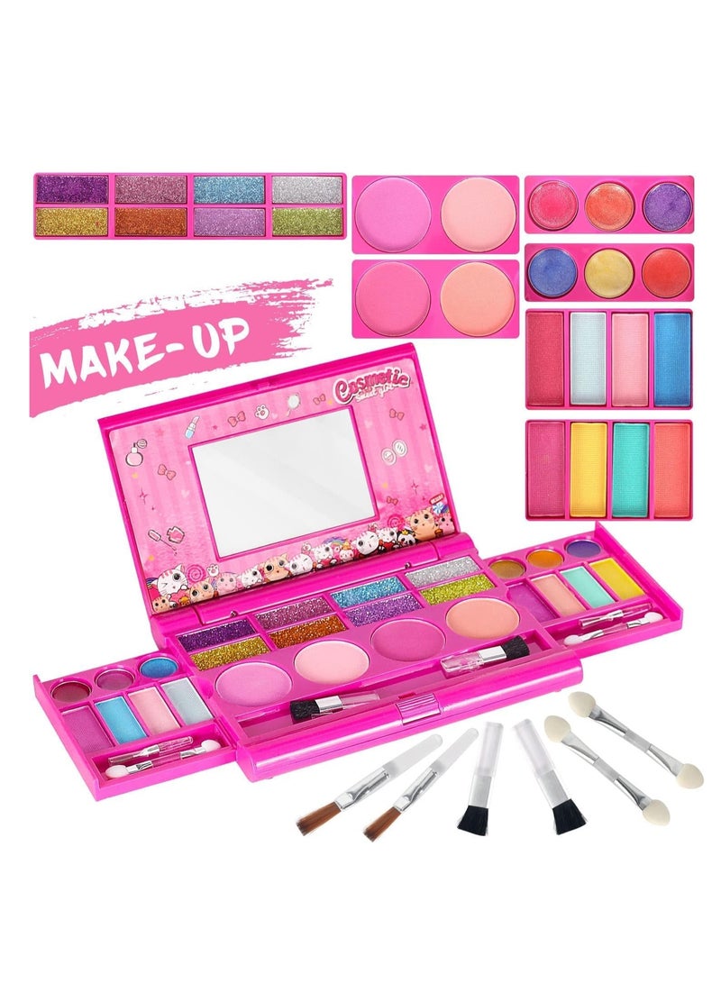 مجموعة ماكياج للأطفال للبنات ، لعبة ماكياج قابلة للغسيل للبنات للأميرة الفتاة الصغيرة ، لعب ماكياج السلامة مع المرآة ، الجمال عيد ميلاد الطفل الصغير 3-12 سنة ، الوردي - Image 1