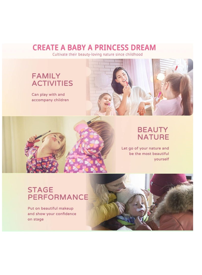 مجموعة ماكياج للأطفال للبنات ، لعبة ماكياج قابلة للغسيل للبنات للأميرة الفتاة الصغيرة ، لعب ماكياج السلامة مع المرآة ، الجمال عيد ميلاد الطفل الصغير 3-12 سنة ، الوردي - Image 2
