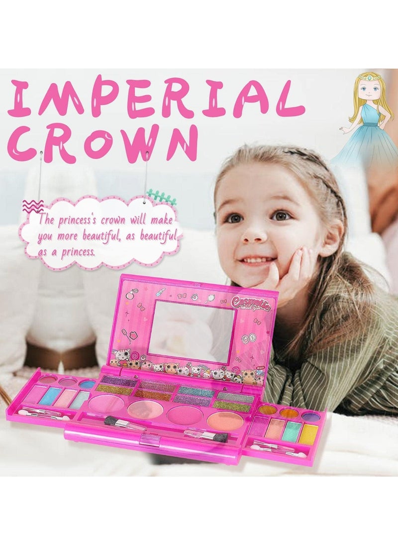 مجموعة ماكياج للأطفال للبنات ، لعبة ماكياج قابلة للغسيل للبنات للأميرة الفتاة الصغيرة ، لعب ماكياج السلامة مع المرآة ، الجمال عيد ميلاد الطفل الصغير 3-12 سنة ، الوردي - Image 3
