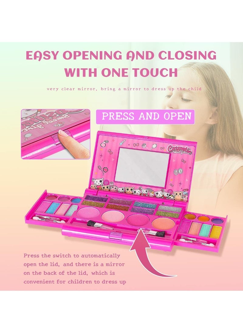 مجموعة ماكياج للأطفال للبنات ، لعبة ماكياج قابلة للغسيل للبنات للأميرة الفتاة الصغيرة ، لعب ماكياج السلامة مع المرآة ، الجمال عيد ميلاد الطفل الصغير 3-12 سنة ، الوردي - Image 5