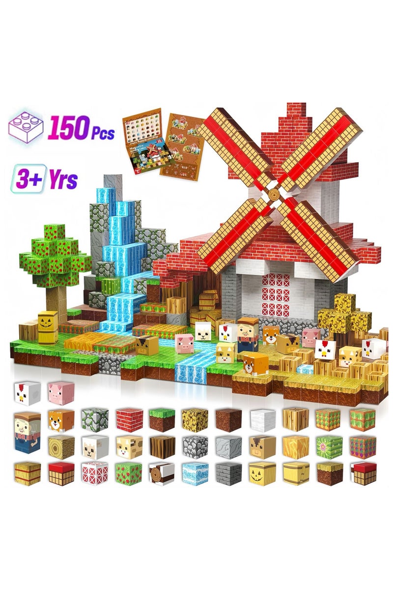 150 PCS Magnetic Blocks – Build Mine Magnet World & Creative Magnet Cubes Construction Set, STEM Sensory Toys for Kids, Boys & Girls Ages 3-10, Classroom & Birthday Gifts - Image 1