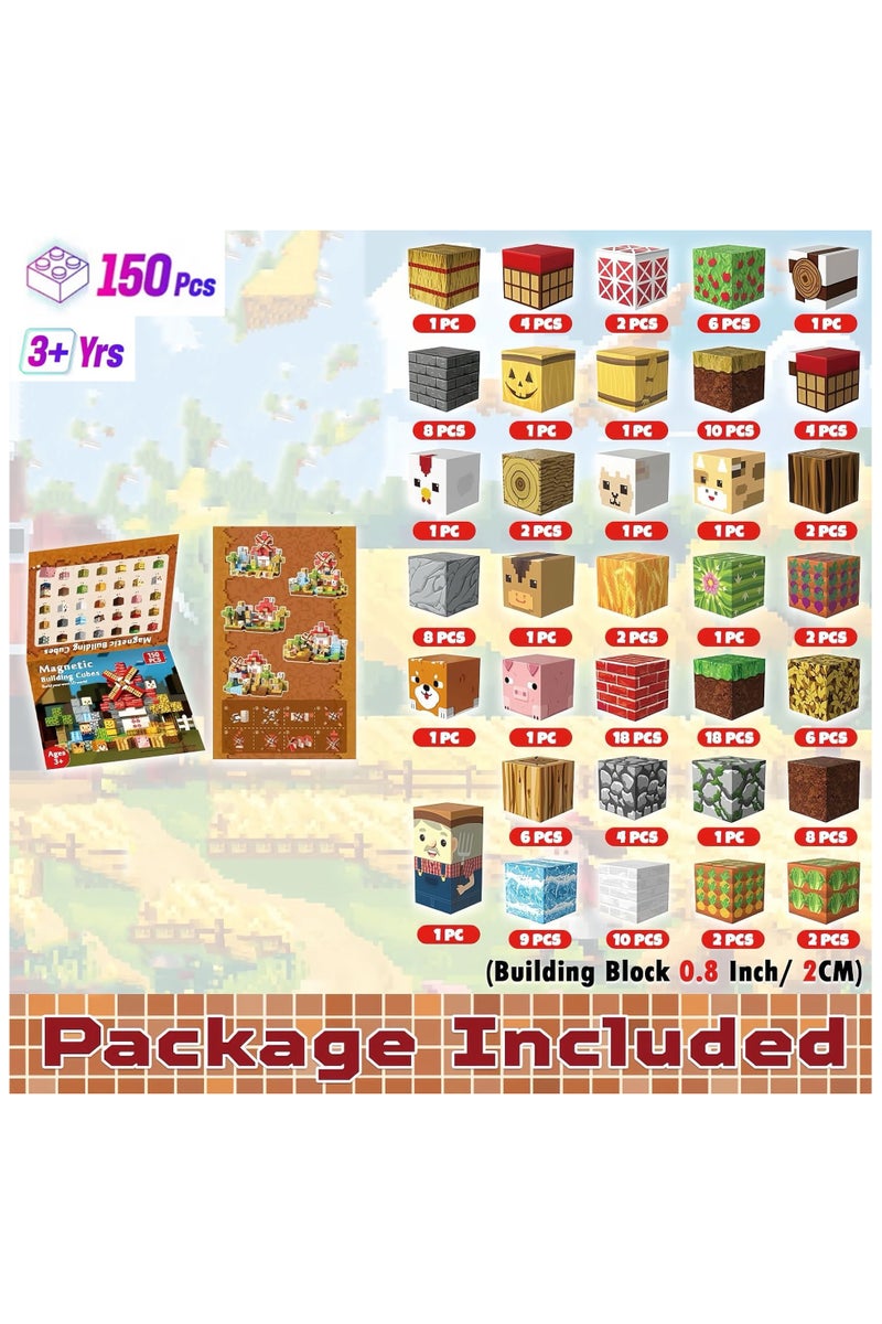 150 PCS Magnetic Blocks – Build Mine Magnet World & Creative Magnet Cubes Construction Set, STEM Sensory Toys for Kids, Boys & Girls Ages 3-10, Classroom & Birthday Gifts - Image 2