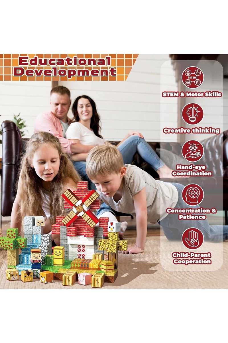 150 PCS Magnetic Blocks – Build Mine Magnet World & Creative Magnet Cubes Construction Set, STEM Sensory Toys for Kids, Boys & Girls Ages 3-10, Classroom & Birthday Gifts - Image 4