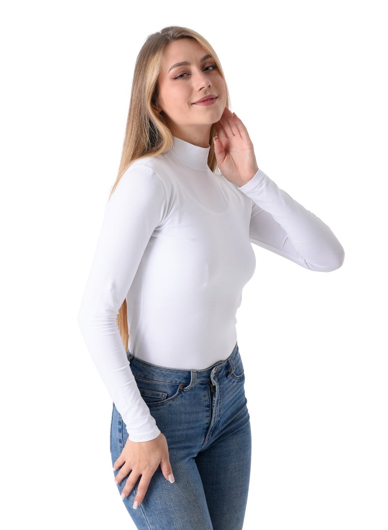 Milk Cotton Long Sleeve High Neck Body Top  - Image 2