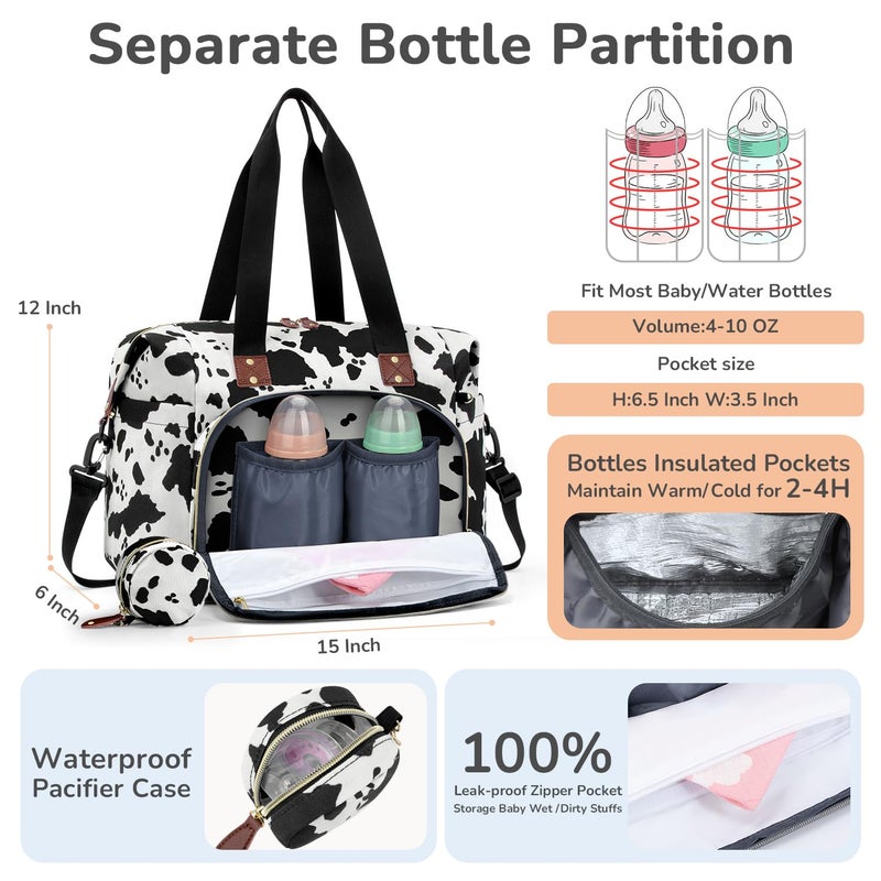 Tenot Diaper Bag Tote with Pacifier Case, Baby Bag for Women with Shoulder Straps, Travel Diaper Tote for for Mom and Dad Medium Size, Cow Print - Image 3