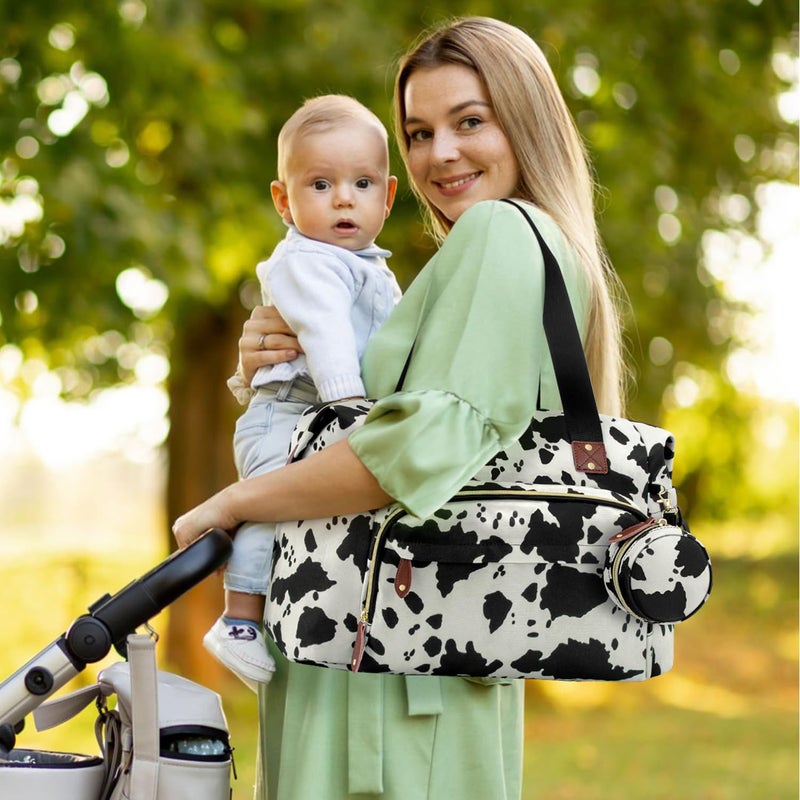 Tenot Diaper Bag Tote with Pacifier Case, Baby Bag for Women with Shoulder Straps, Travel Diaper Tote for for Mom and Dad Medium Size, Cow Print - Image 2