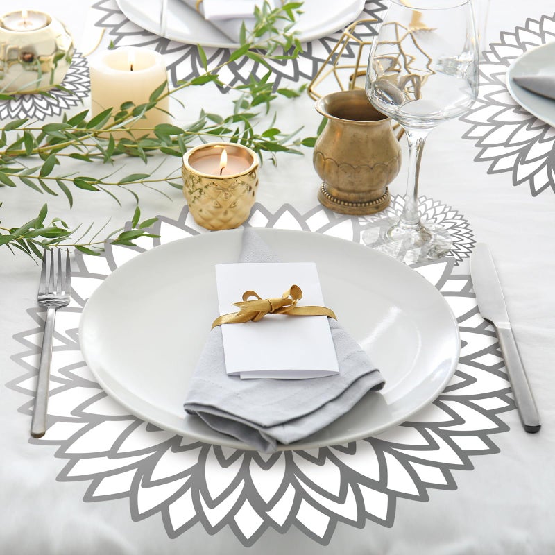 Geosar 200 Disposable Paper Placemats and Coasters Set Summer Hawaiian Luau Placemat with Coasters Outdoor Indoor for Greenery Jungle Dining Table Decoration Shower Birthday(Silver Metallic) - Image 2