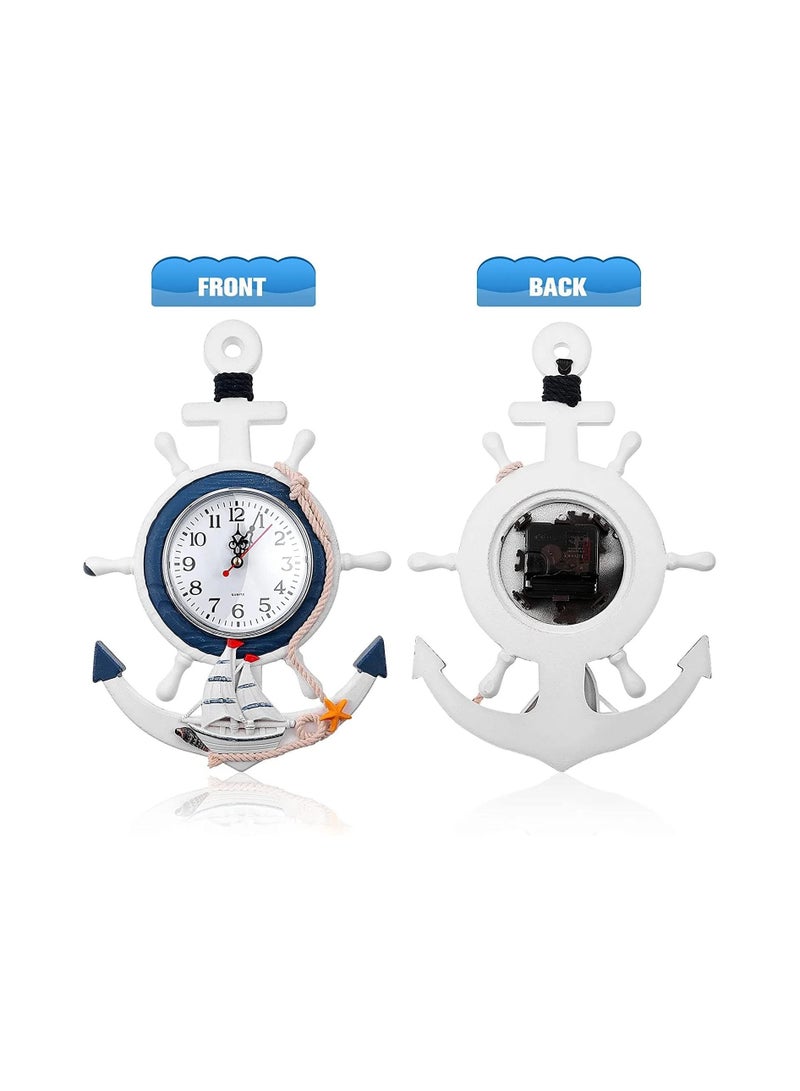 SYOSI Wall Clock, Mediterranean Style, Nautical Hanging Clock, Creative Nautical Anchor Ship, Wall Decoration for Living Room Bedroom Home Office, Decorations Gift, Clock Wall (Helmsman) - Image 3