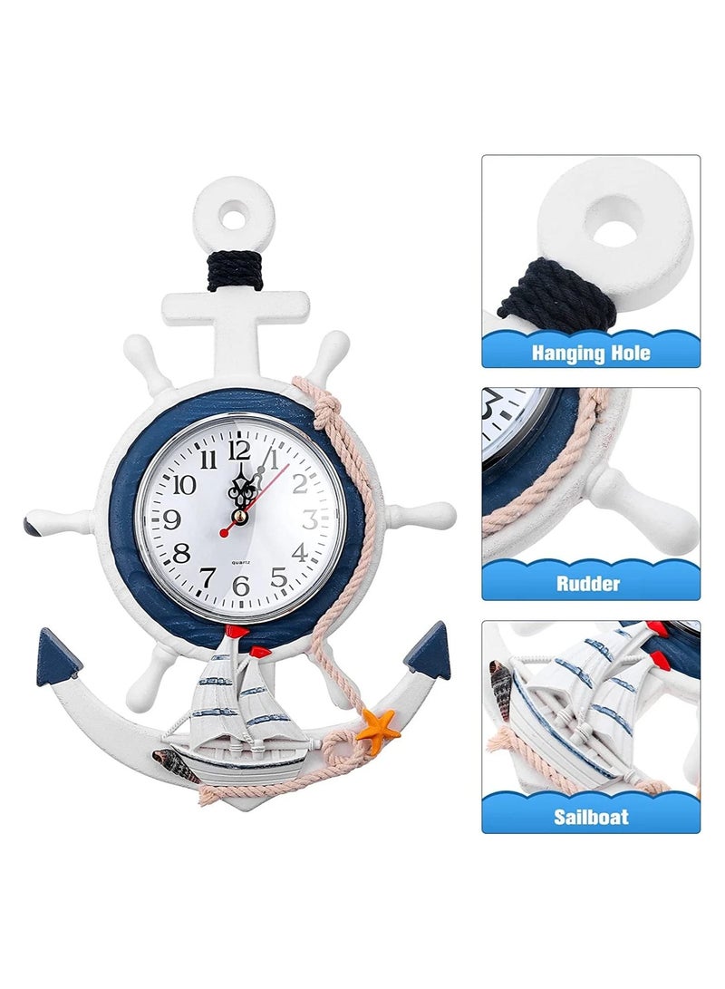 SYOSI Wall Clock, Mediterranean Style, Nautical Hanging Clock, Creative Nautical Anchor Ship, Wall Decoration for Living Room Bedroom Home Office, Decorations Gift, Clock Wall (Helmsman) - Image 5