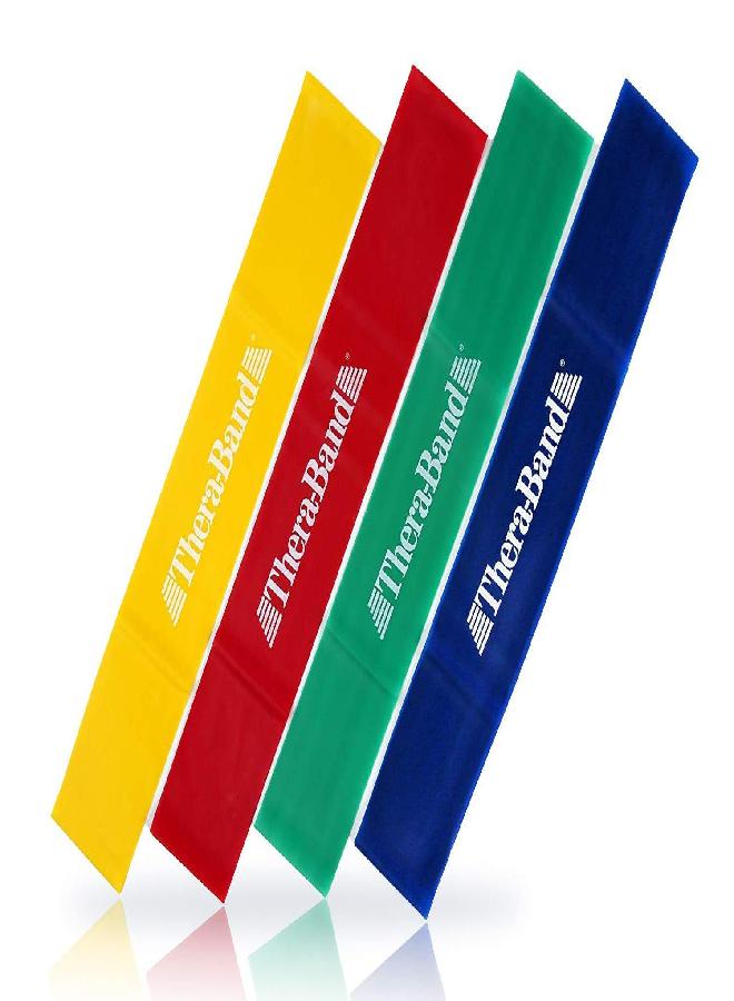 TheraBand THERABAND Resistance Band Loop Set, Pack of 4, 12 Inch Band Loop Kit for Legs & Butt Workouts, Beginner to Advanced Levels for Exercise, Rehab, Physical Therapy, Stretching, & Strength Training - Image 1