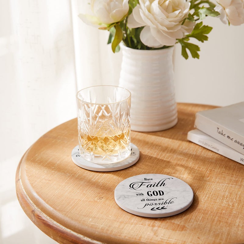 Hoomey Coasters for Drinks with Bible Verses, Set of 6 Absorbent Drinks Coasters with Holder Ceramic Drink Coaster with Cork Backing for Table Protection, Christian Coasters, Christian Gifts - Image 4